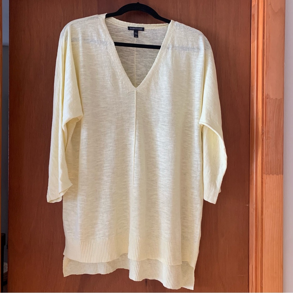 Eileen Fisher Organic Linen/Organic Cotton  Medium V-Neck Sweater Light Yellow